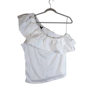 Who What Wear One Shoulder Blouse‎ Ruffle Sleeveless White XXL Casual Pullover